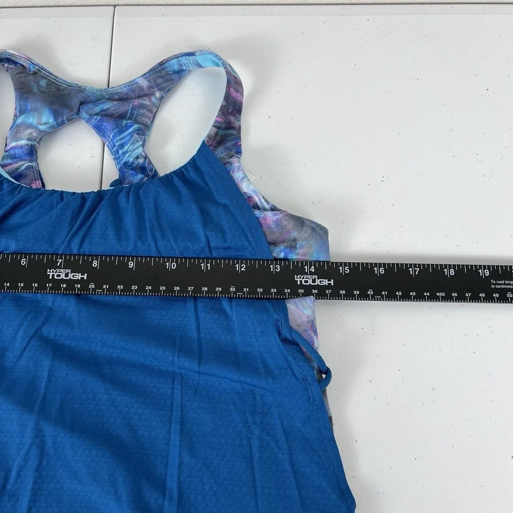 Ivivva Girls 14 Tank Top Blue Galaxy Print Layered Racerback Athletic Yoga Cheer